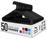 Utopia Home Plastic Hangers 50 Pack – Built-in Strap Hooks Black | Space saving | Durable & strong | Closet organizer | Clothes hangers | Ideal for shirts, pants, skirts & coats