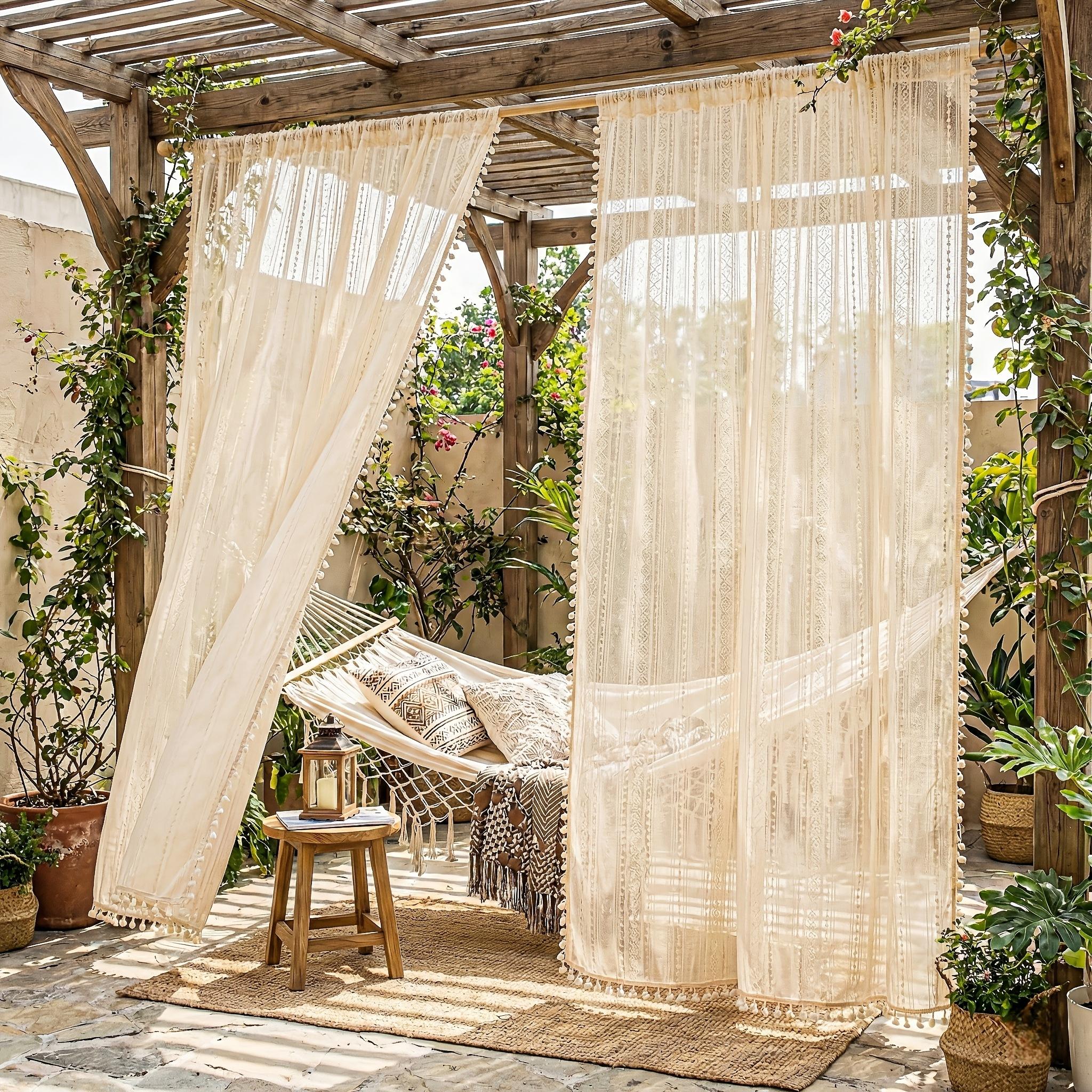 Two Pieces of Lightweight Sheer Curtains in a Bohemian Style, Featuring a Unique Lace Design in Coordinating Colors. This Trendy Bohemian Aesthetic Is Breathable And Airy, Perfect for Spring And Summer, And Ideal for Home Gardens, Gazebos