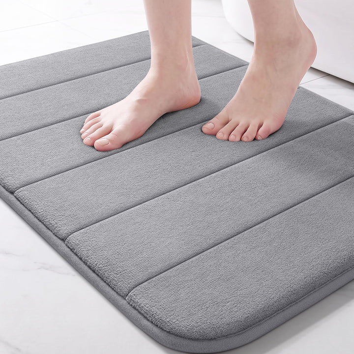 Yimobra Memory Foam Bath Mat, Super Soft & Absorbent Bathroom Rug, Grey | Quick Dry Bath Rug, Non-Slip Floor Carpet, Machine Washable Mat for Bathroom Floor, Tub & Shower, Decor Accessories, 24x17