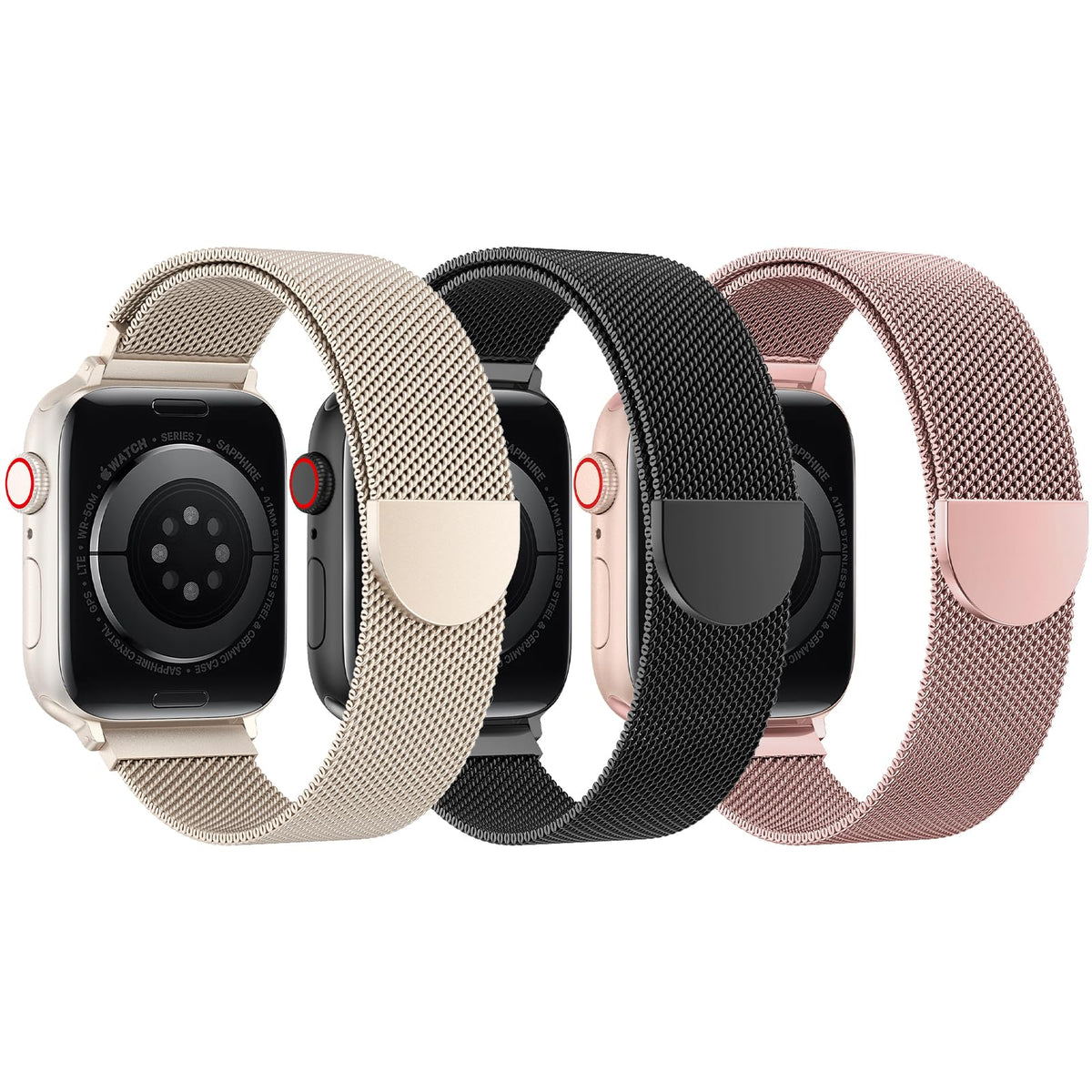 3 Pack Mesh Loop Compatible with Apple Watch Bands for Women Men | 40mm 41mm 38mm 42mm Metal Magnetic Integrated Strap for iWatch Series 12 11 10 9 8 7 6 5 4 SE3 2 1, Fit Daily, Work & Parties