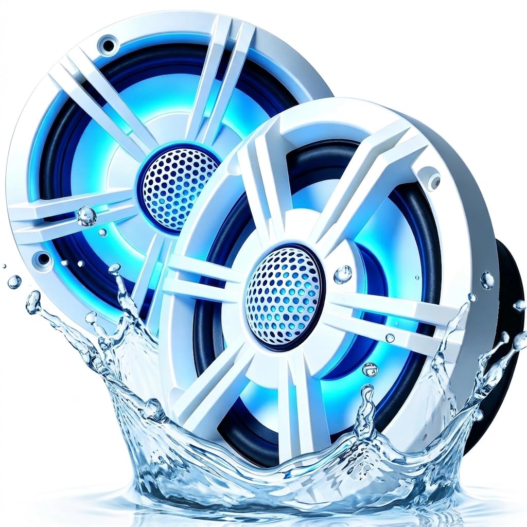5.25" 600W Marine Speakers, IP66 Waterproof Boat Stereo Speakers with LED Lights, 2-Way Coaxial Audio, Y35 Woofer, UV & Salt Spray Resistant (Pair, White)