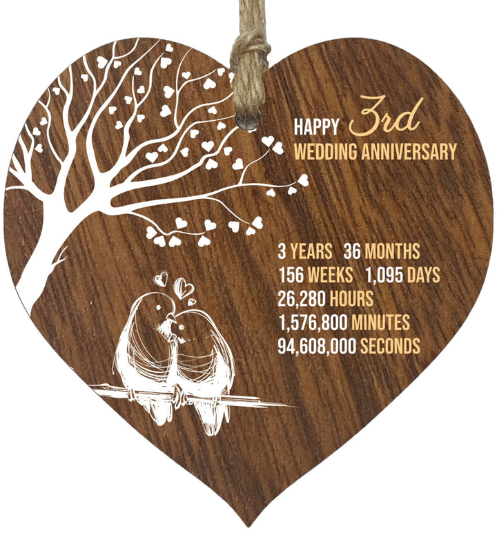 3rd Wedding Anniversary Wooden Heart Plaque, Dark Wood Sign Keepsake | Celebrate Leather Anniversary Wife or Husband Boyfriend Girlfriend, Plaque with Quotes Gifts from the Kids
