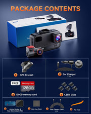 4K+4K Dual Dash Cam Front and Rear, Free 128GB Card, Starlight Night Vision | Dual-Channel Recording, 5.8GHz WiFi, 20MB/s Download Speed, GPS, 3" IPS Screen, Collision Sensor, 24H Parking Mode