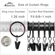 AMZSEVEN 40 Pack Metal Curtain Rings with Clips, 1.26 in ID, Black | Curtain clip rings fit rods up to 1 inch in diameter; securely hold curtains, baby pants on hangers and hair bows