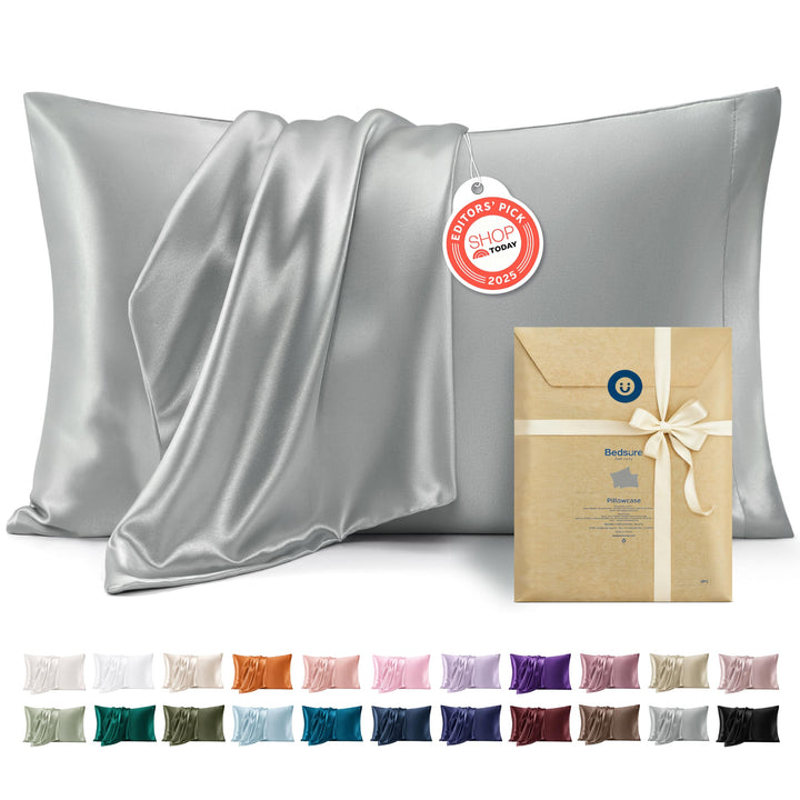 Bedsure Satin Pillowcases Queen Set of 2, Similar to Silk Pillow Cases Grey | Silky Pillowcase for Hair and Skin, Decorative Covers, Room Decor, Gifts for Women Men, Cooling, Stocking Stuffers, 20" x 30"
