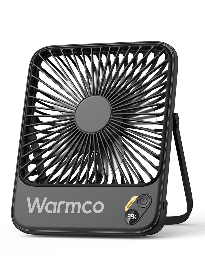 Warmco D3 10000mAh Portable Travel Fan, 7-inch Wide, 10-24H Battery Life | Ultra-Slim, Quiet Operation, Battery Powered Fan with Digital Display for Sleeping, Camping, Office, Cruise Essentials