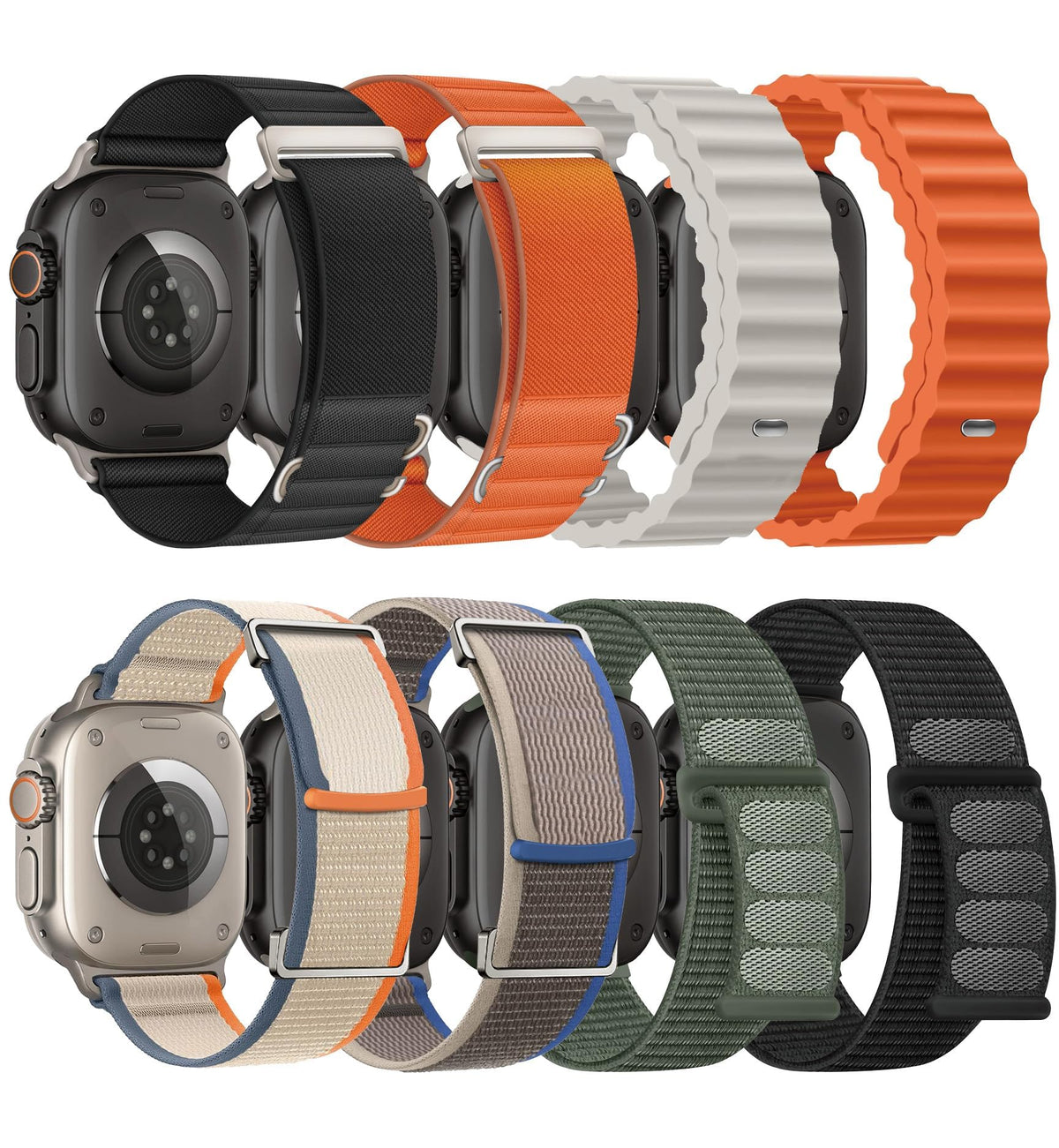 8 Pack Compatible with Apple Watch Ultra 3/Ultra 2 Bands for Men Women 49mm | 46mm 45mm 44mm 42mm Trail Loop+Alpine Loop+Ocean+Nylon Sport Loop for iWatch Ultra 4/3/2 Series 12/11/10/9/8/7/6/5/4/3/SE3 2