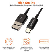 Amazon Basics USB-A to USB-C Fast Charger Cable, USB 2.0, 480Mbps Data Transfer Speed, USB-IF Certified, for Apple iPhone 16/15, iPad, Samsung Galaxy, Tablets, Car, 3ft, Black