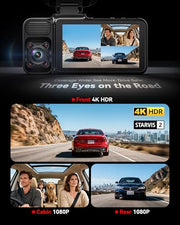 REDTIGER F17 4K 3CH Dash Cam, STARVIS 2 Sensor HDR, 64GB Card, 5.8GHz WiFi | 2160P+1080P*2 Front Inside and Rear, 4 IR Night Vision, G-Sensor, GPS Tracking, Exclusive App, WDR Car Camera, Parking Mode