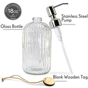 JASAI 18 Oz Clear Glass Soap Dispenser with Rust Proof Stainless Steel Pump | Refillable Liquid Hand soap Dispenser for Bathroom, Premium Kitchen Soap Dispenser (Clear).