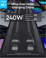 Anker Nano USB C to USB C Cable, 240W Fast Charging Cable (Black, 6ft) | Flexible Multi-Color Braided Charger for iPhone 18 / 17 Series, MacBook Pro, and More