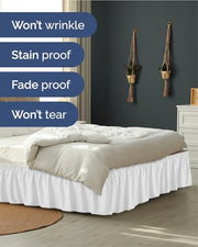 CGK Wrap Around Dust Ruffle Bed Skirt - Queen Size, 15" Inch, White | Easy Fit Elastic Strap, Adjustable Pleated Bedskirt w/Brushed Fabric, Wrinkle & Fade Free, for Women, Men, Kids & Teens