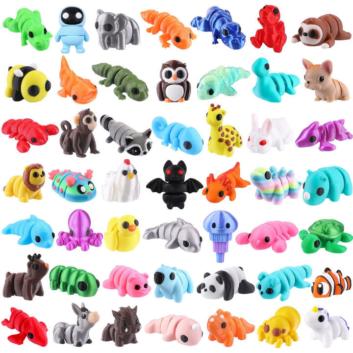 Celltestria 50Pcs Mini 3D Printed Animals Articulated Fidget Toys for Kids | Little Movable Joints 3D Printed Figurines for Gifts Party Favors Goodie Bags Exchange Classroom Prize