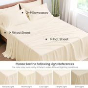Love's cabin 4 Piece Queen Sheet Set, 100% Rayon Derived from Bamboo, Cooling & Breathable, Soft Silky Deep Pocket up to 16", Hotel Luxury Bedding for Hot Sleepers, Beige