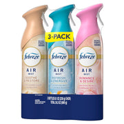 Febreze Air Mist, Air Freshener, Odor Fighting Room Spray, Deodorizer for Home Bathroom Kitchen Office Apartment, Soothe & Restore, Refresh & Energize, Romance & Desire Variety Pack, 8.1oz (Pack of 3)