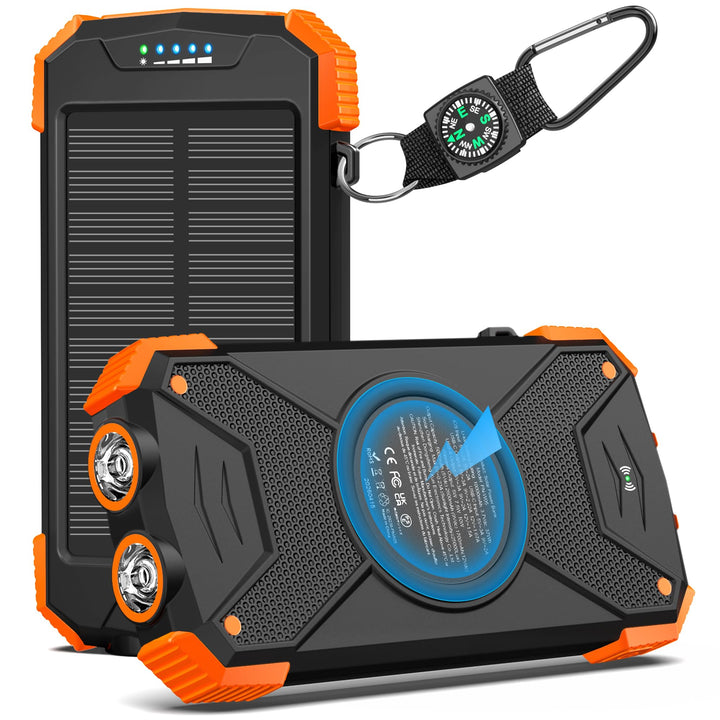 BLAVOR Solar Power Bank 10,000mAh Portable Wireless Charger for Cell Phones | 20W USB-C battery pack, battery bank, IPX5 waterproof, 2 flashlights, camping essentials, hiking gear, emergency solar backup