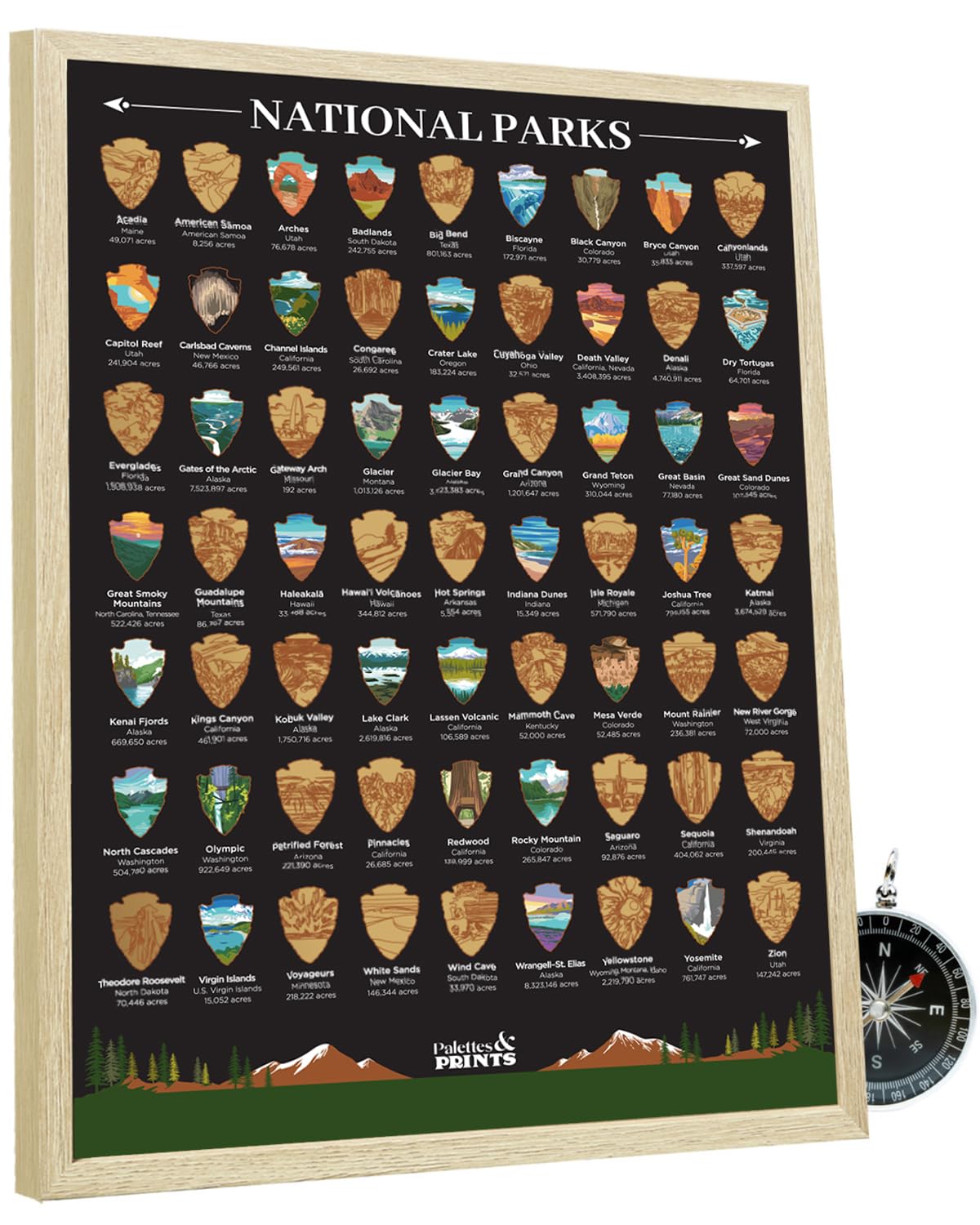 Palettes and Prints US National Parks Scratch Off Poster - Park Gifts | 12”x16” National Park Posters - Scratch-Off Travel Map - National Park Decor - Map - Wall Art - Track Your Journey
