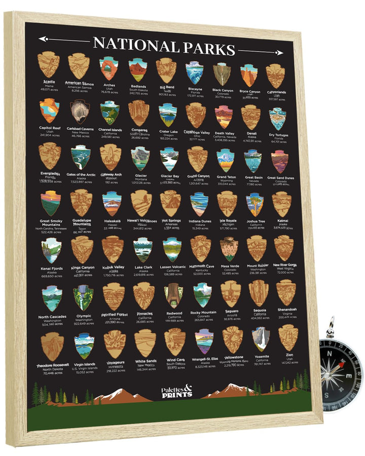 Palettes and Prints US National Parks Scratch Off Poster - Park Gifts | 12”x16” National Park Posters - Scratch-Off Travel Map - National Park Decor - Map - Wall Art - Track Your Journey