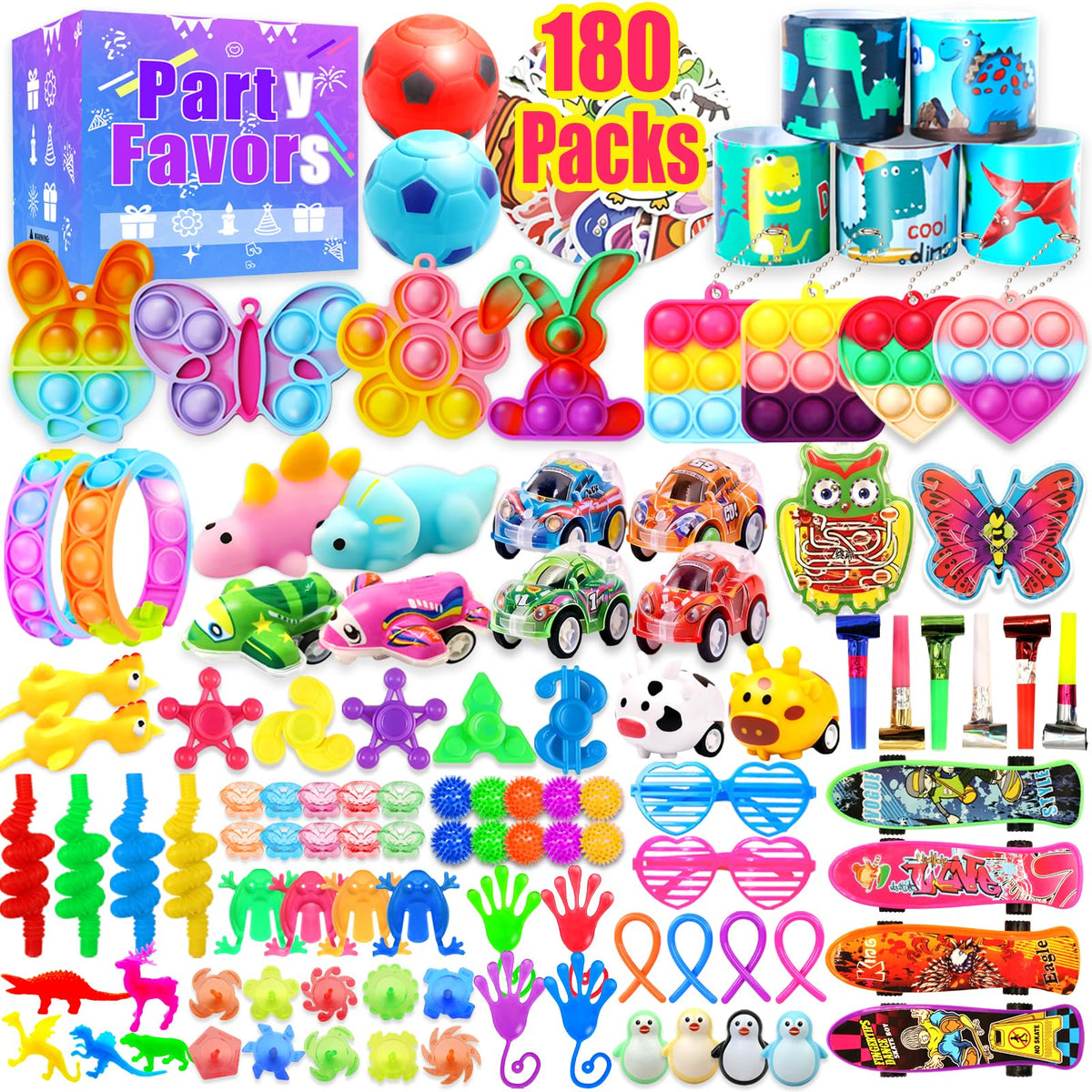 Wuridiwa 180 Party Favors for Kids, Fidget Toys Bulk, Treasure Box Toys for Classroom Prizes, Goodie Bag Stuffers Pinata Fillers, Carnival Birthday Stocking Stuffers for Boys Girls, Prize Box Toy
