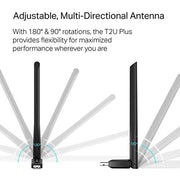 TP-Link AC600 USB WiFi Adapter for Desktop PC - USB Wireless Adapter for PC | WiFi dongle for PC with 2.4GHz, 5GHz High Gain Dual Band 5dBi Antenna, Supports Win11/10/8.1/8/7/XP, Black (Archer T2U Plus)